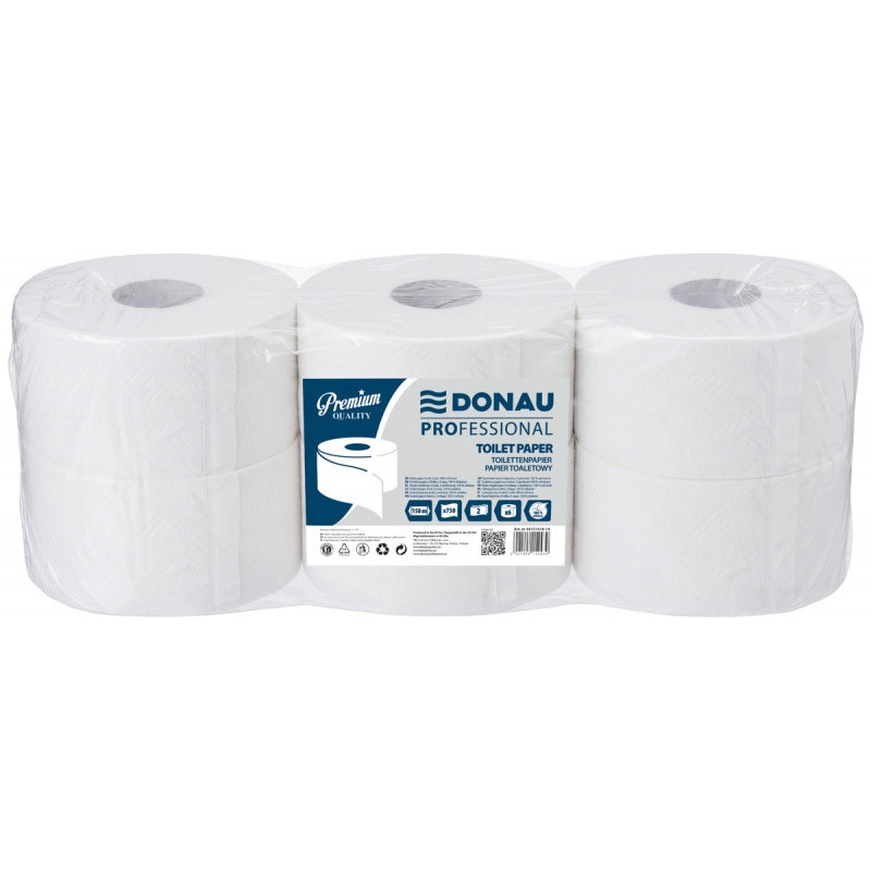 Papier toaletowy celulozowy DONAU PROFESSIONAL Jumbo, 2-warstwowy, 750 listków, 6szt., biały