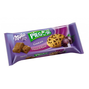 Ciastka Pieguski MILKA, 135 g, czekoladowe z rodzynkami, krótki termin ważności