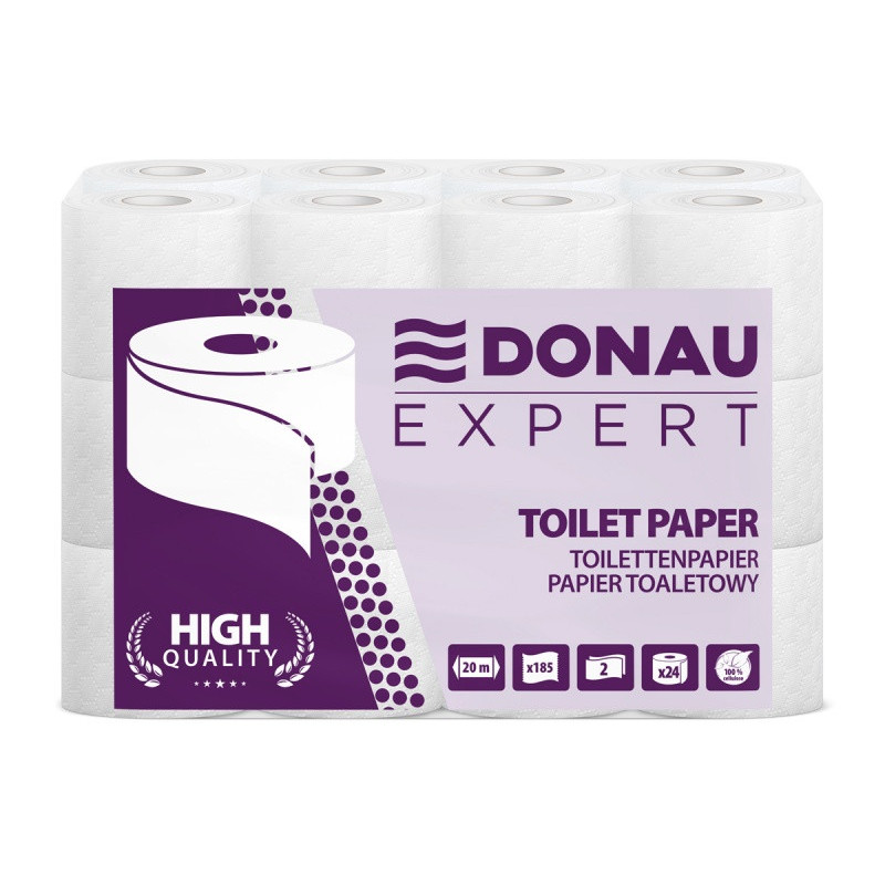 Papier toaletowy celulozowy DONAU EXPERT, 2-warstwowy, 185 listków, 24szt., biały