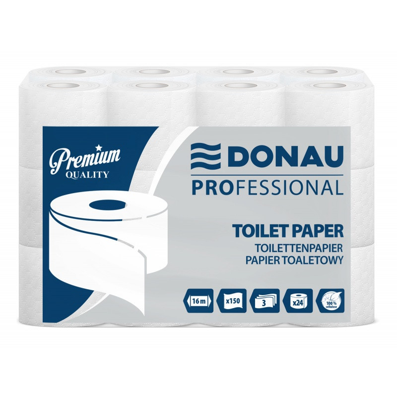 Papier toaletowy celulozowy DONAU PROFESSIONAL, 3-warstwowy, 150 listków, 24szt., biały