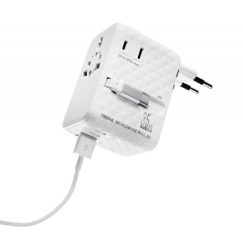 Adapter do ładowania TROIKA Worldwide Pull 35, biały