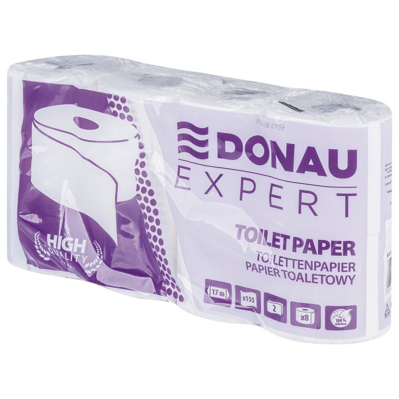 Papier toaletowy celulozowy DONAU EXPERT, 2-warstwowy, 155 listków, 8szt., biały