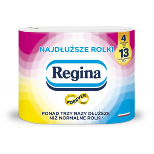 Papier toaletowy REGINA Najdłuższe Rolki, 2-warstwowy, 47m, 430 listków, 4 rolki, biały