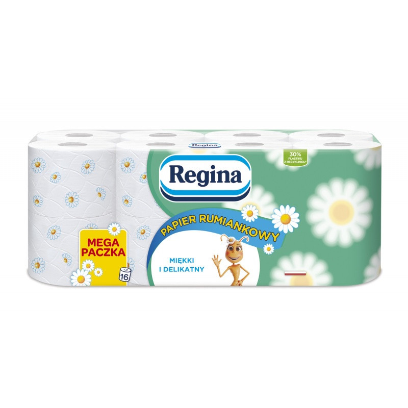 Papier toaletowy REGINA Rumiankowy, 3-warstwowy, 18m, 150 listków, 16 rolek, biały