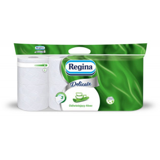 Papier toaletowy REGINA Delicate Aloes, 3-warstwowy, 18m, 150 listków, 8 rolek, biały
