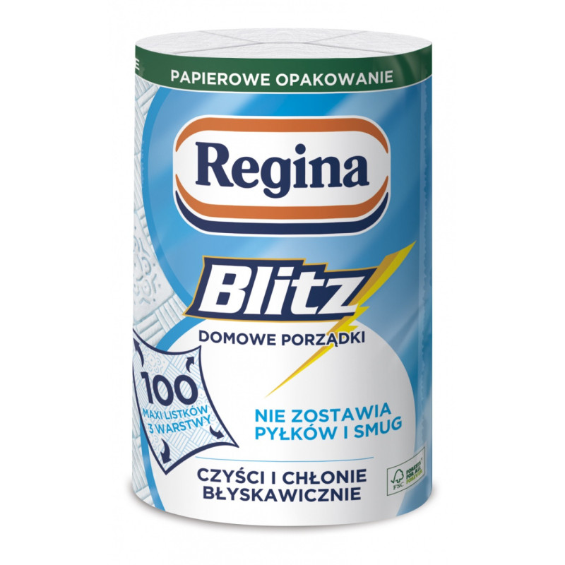 Ręcznik papierowy REGINA Blitz, 3-warstwowy, 33m, 100 listków, 1 rolka, biały
