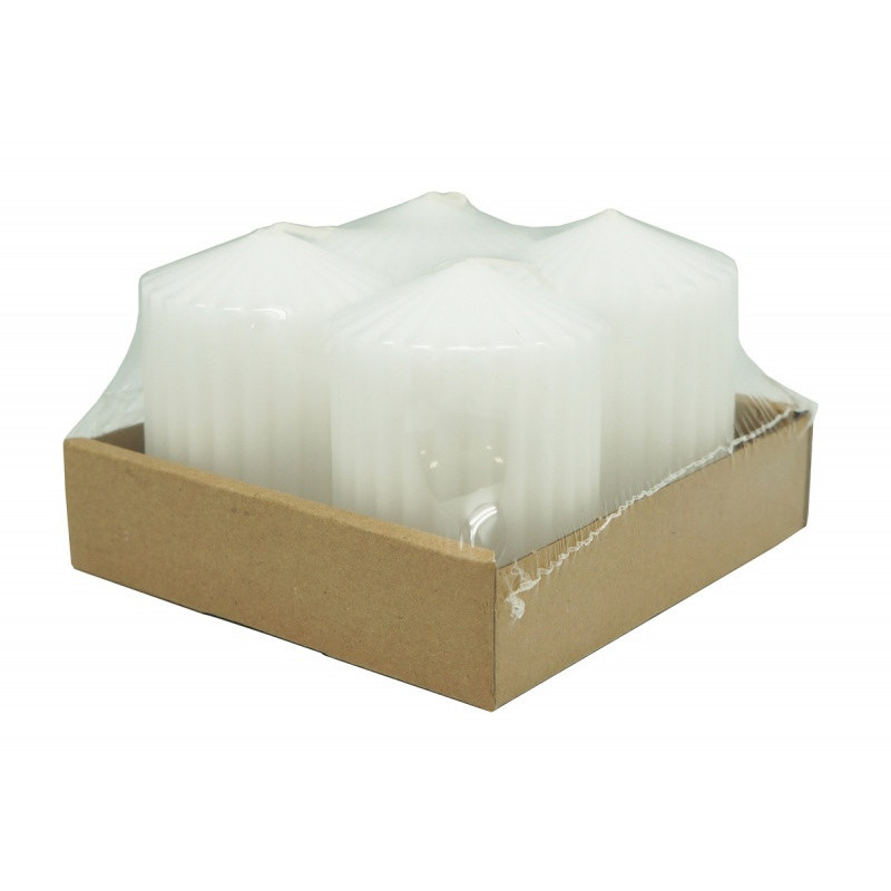 Świeca słupek ryflowana DONAU HOME Standard, 60x80mm, 4 szt., biała