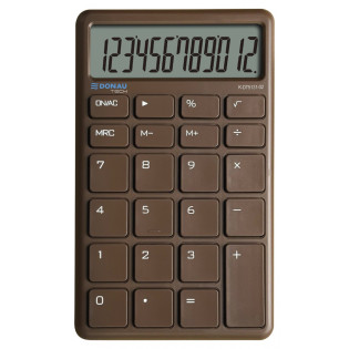 Kalkulator biurowy DONAU TECH, 12-cyfr. wyświetlacz, funkcja pierw., wym. 137x84 mm, brązowy