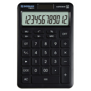 Kalkulator biurowy DONAU TECH, 12-cyfr. wyświetlacz, funkcja pierw., GT, wym. 166x104 mm, czarny