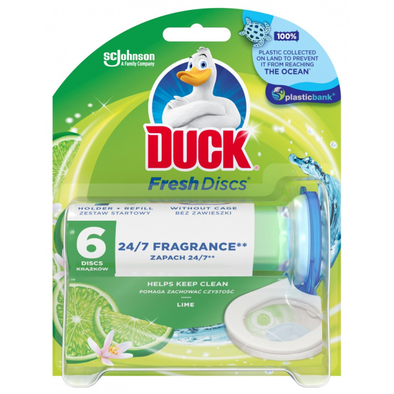 Krążki żelowe do toalet DUCK Fresh Discs Lime, z uchwytem, 6szt.
