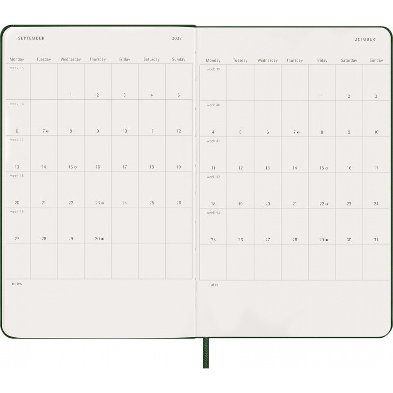 Kalendarz dzienny MOLESKINE 2027, 12M, L, 13x21cm, twarda oprawa, myrtle green
