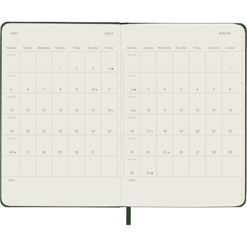 Kalendarz dzienny MOLESKINE 2027, 12M, P, 9x14cm, twarda oprawa, myrtle green