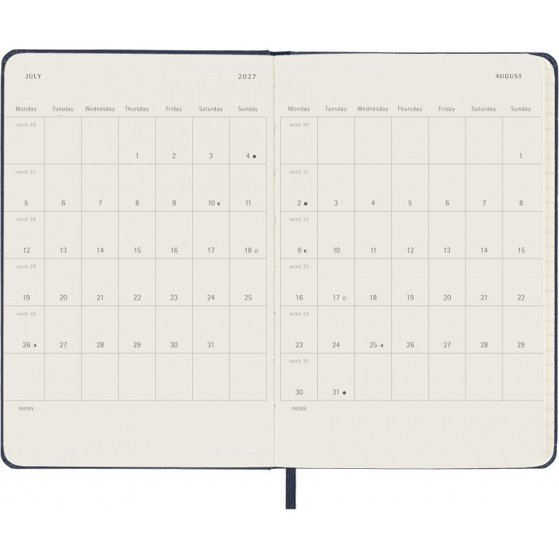 Kalendarz dzienny MOLESKINE 2027, 12M, P, 9x14cm, twarda oprawa, sapphire blue