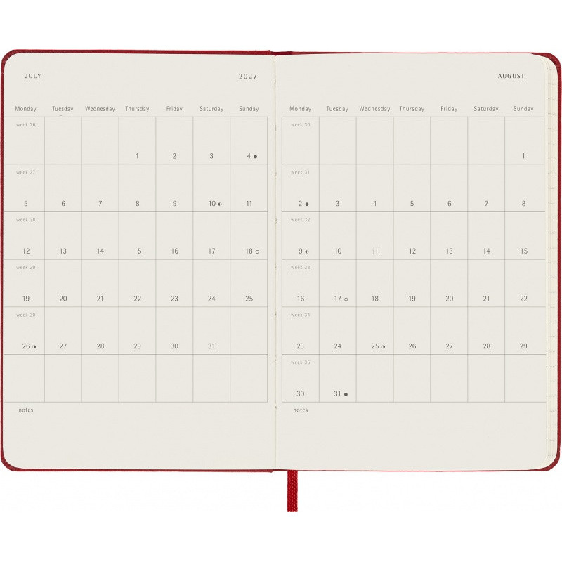 Kalendarz dzienny MOLESKINE 2027, 12M, P, 9x14cm, twarda oprawa, scarlet red