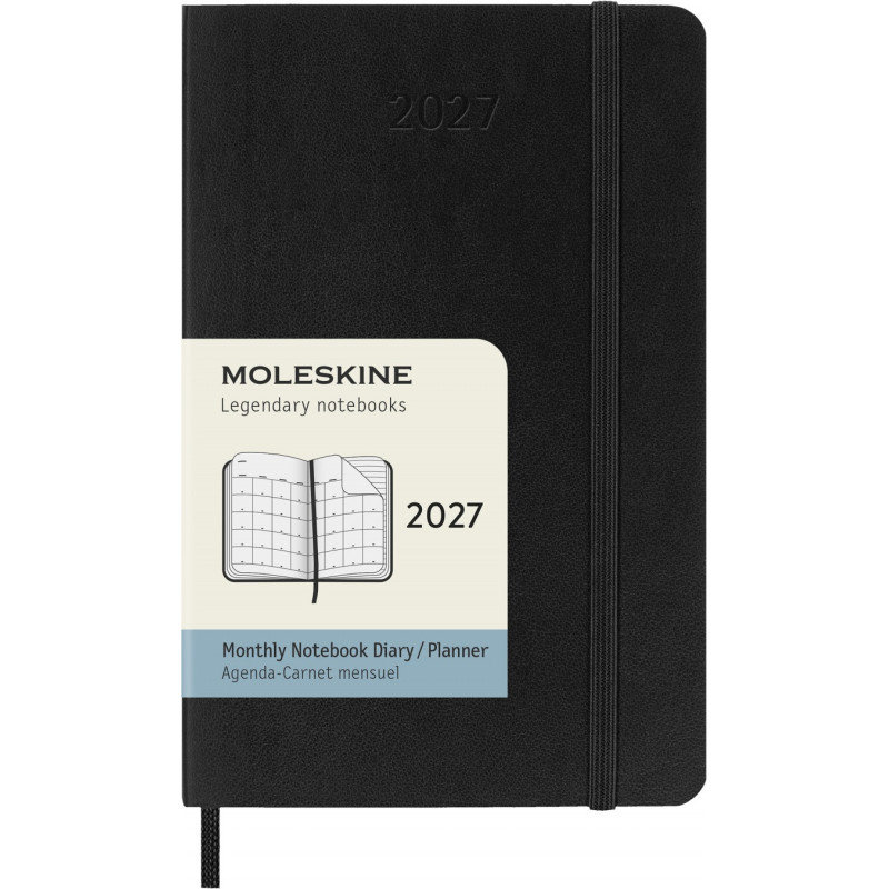 Kalendarz miesięczny MOLESKINE 2027, 12M, P, 9x14cm, miękka oprawa, czarny