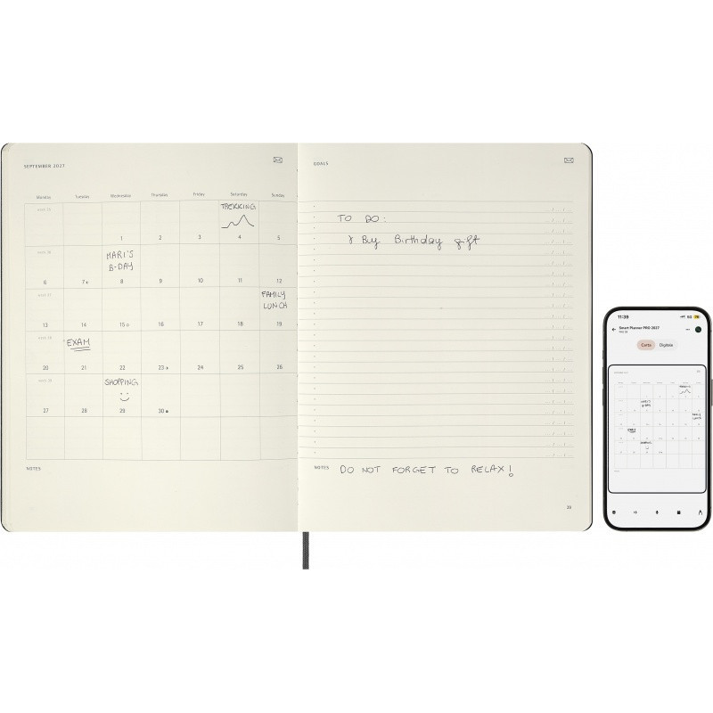 Kalendarz MOLESKINE Pro Smart 2027, 12M, XL, 19x25cm, twarda oprawa, czarny