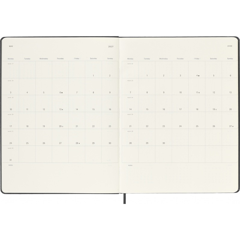Kalendarz tygodniowy MOLESKINE 2026/27, 18M, XL, 19x25cm, twarda oprawa, czarny
