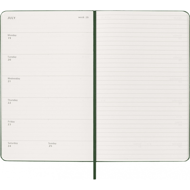 Kalendarz tygodniowy MOLESKINE 2027, 12M, L, 13x21cm, twarda oprawa, myrtle green