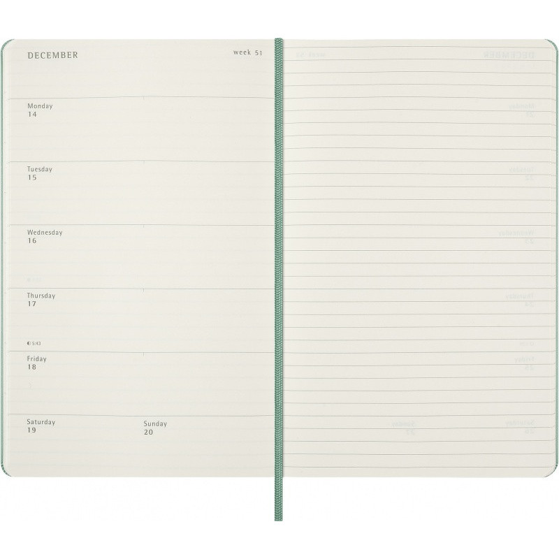 Kalendarz tygodniowy MOLESKINE 2027, 12M, L, 13x21cm, twarda oprawa, Sage Green