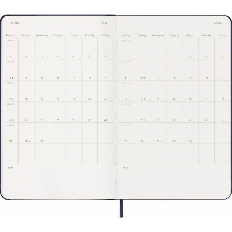 Kalendarz tygodniowy MOLESKINE 2027, 12M, L, 13x21cm, twarda oprawa, sapphire blue