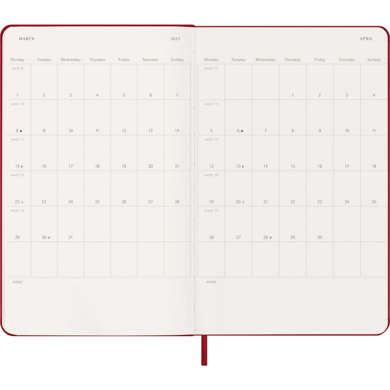 Kalendarz tygodniowy MOLESKINE 2027, 12M, L, 13x21cm, twarda oprawa, scarlet red