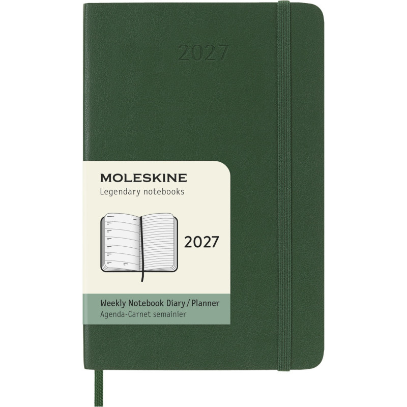 Kalendarz tygodniowy MOLESKINE 2027, 12M, P, 9x14cm, miękka oprawa, myrtle green