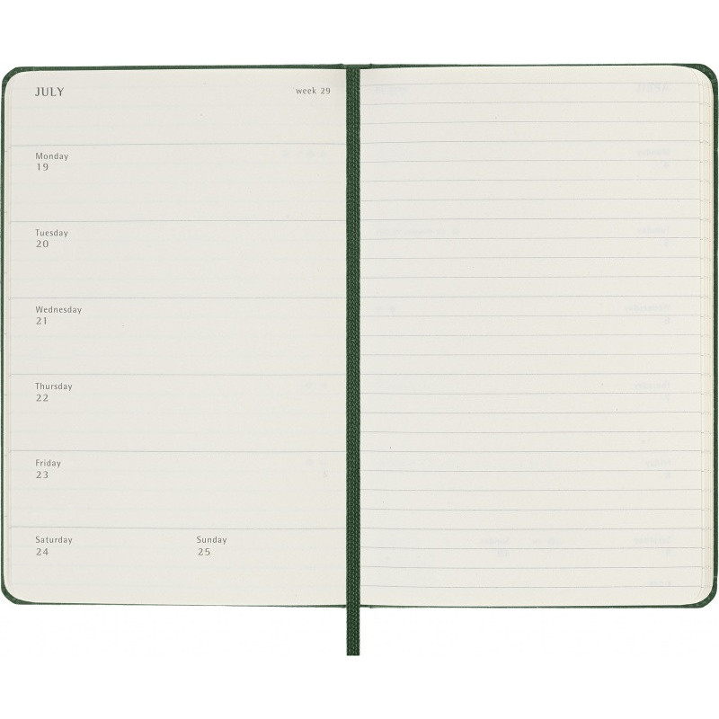 Kalendarz tygodniowy MOLESKINE 2027, 12M, P, 9x14cm, twarda oprawa, myrtle green
