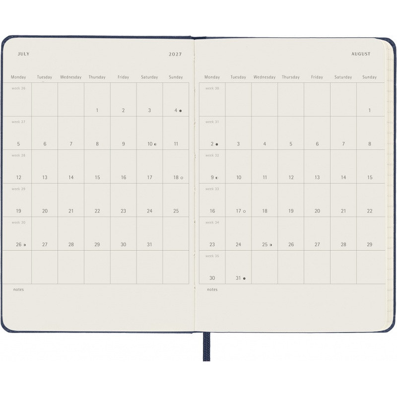 Kalendarz tygodniowy MOLESKINE 2027, 12M, P, 9x14cm, twarda oprawa, sapphire blue