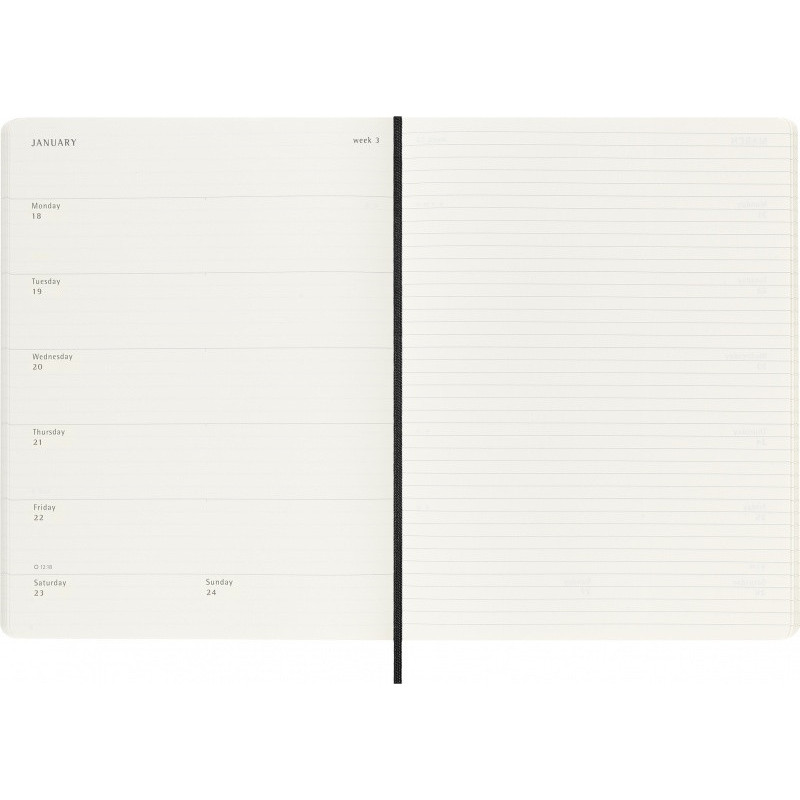 Kalendarz tygodniowy MOLESKINE 2027, 12M, XL, 19x25cm, miękka oprawa, czarny