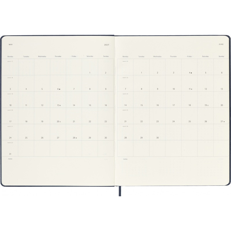Kalendarz tygodniowy MOLESKINE 2027, 12M, XL, 19x25cm, twarda oprawa, sapphire blue