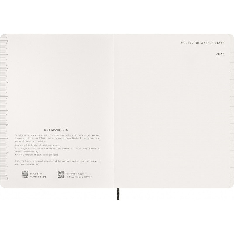 Kalendarz tygodniowy wertykalny MOLESKINE 2027, 13M, XXL, 23,5x28cm, miękka oprawa, czarny