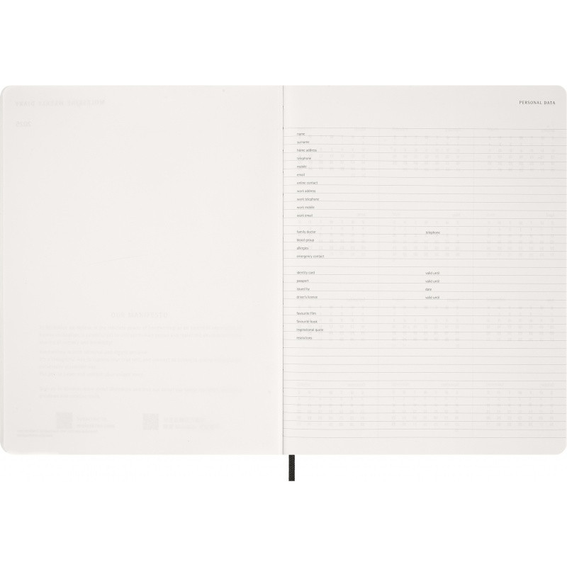 Kalendarz tygodniowy wertykalny MOLESKINE 2027, 13M, XXL, 23,5x28cm, miękka oprawa, czarny