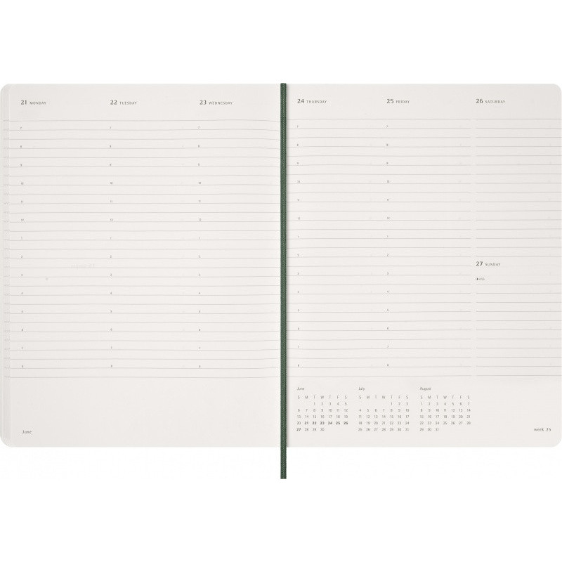 Kalendarz tygodniowy wertykalny MOLESKINE 2027, 13M, XXL, 23,5x38cm, miękka oprawa, myrtle green