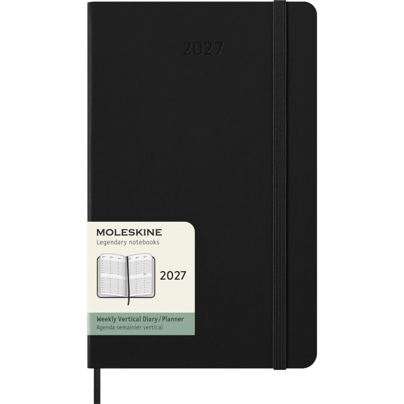 Kalendarz tygodniowy wertykalny MOLESKINE 2027, 12M, L, 13x21cm, twarda oprawa, czarny