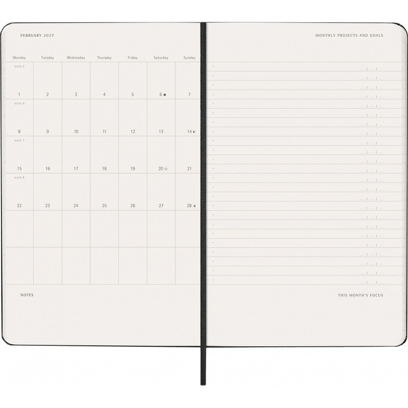 Kalendarz tygodniowy wertykalny MOLESKINE Pro 2027, 12M, L, 13x21cm, twarda oprawa, czarny
