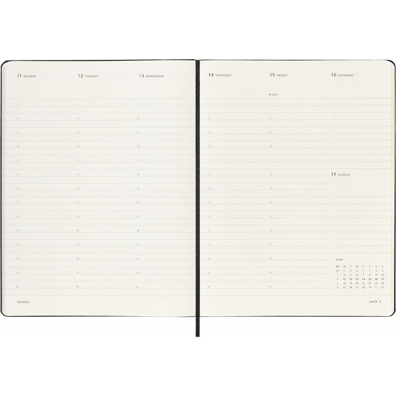 Kalendarz tygodniowy wertykalny MOLESKINE Pro 2027, 12M, XL, 19x25cm, twarda oprawa, czarny