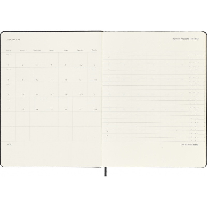 Kalendarz tygodniowy wertykalny MOLESKINE Pro 2027, 12M, XL, 19x25cm, twarda oprawa, czarny