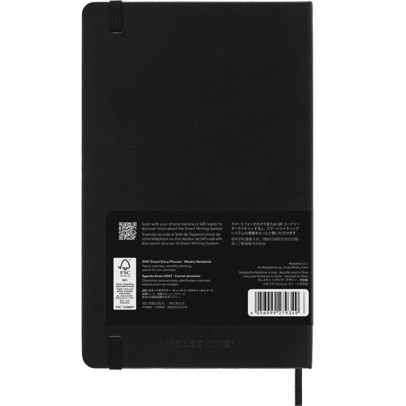Kalendarz tygodniowy MOLESKINE Smart 2027, 12M, L, 13x21cm, twarda oprawa, czarny