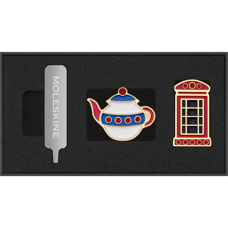 Zestaw 2 przypinek MOLESKINE Kraje, UK, Teapot & Phone box
