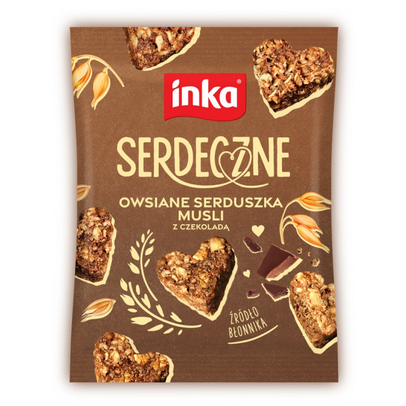 Musli INKA, owsiane serduszka z czekoladą, 50g