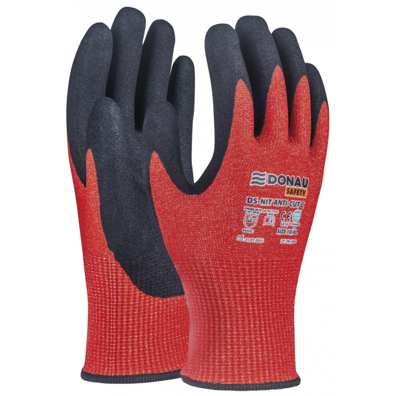 Rękawice antyprzecięciowe DONAU SAFETY DS-NIT Anti-Cut C, rozm. 9, czerwony