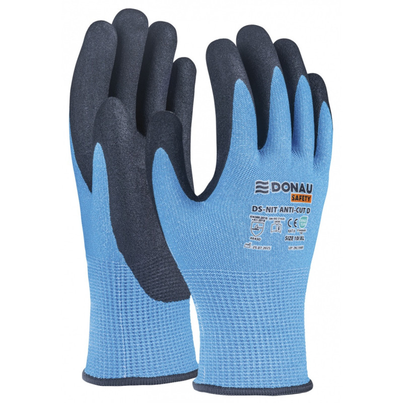 Rękawice antyprzecięciowe DONAU SAFETY DS-NIT Anti-Cut D, rozm. 7, niebieskie