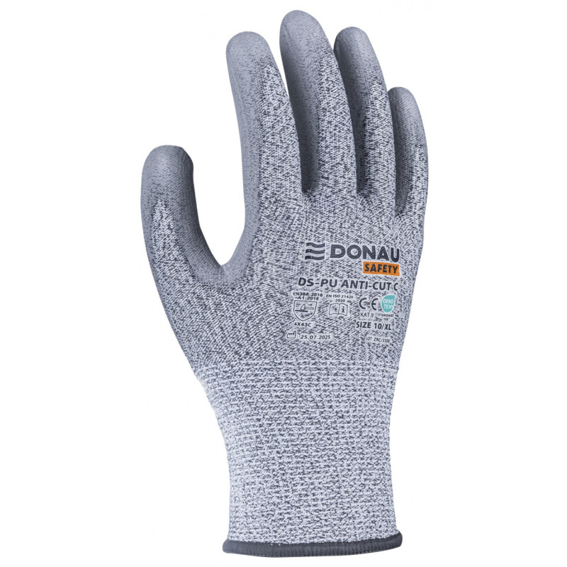 Rękawice antyprzecięciowe DONAU SAFETY DS-PU Anti-Cut C, rozm. 7, jasnoszary
