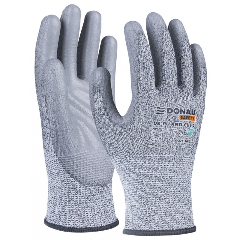 Rękawice antyprzecięciowe DONAU SAFETY DS-PU Anti-Cut C, rozm. 8, jasnoszary