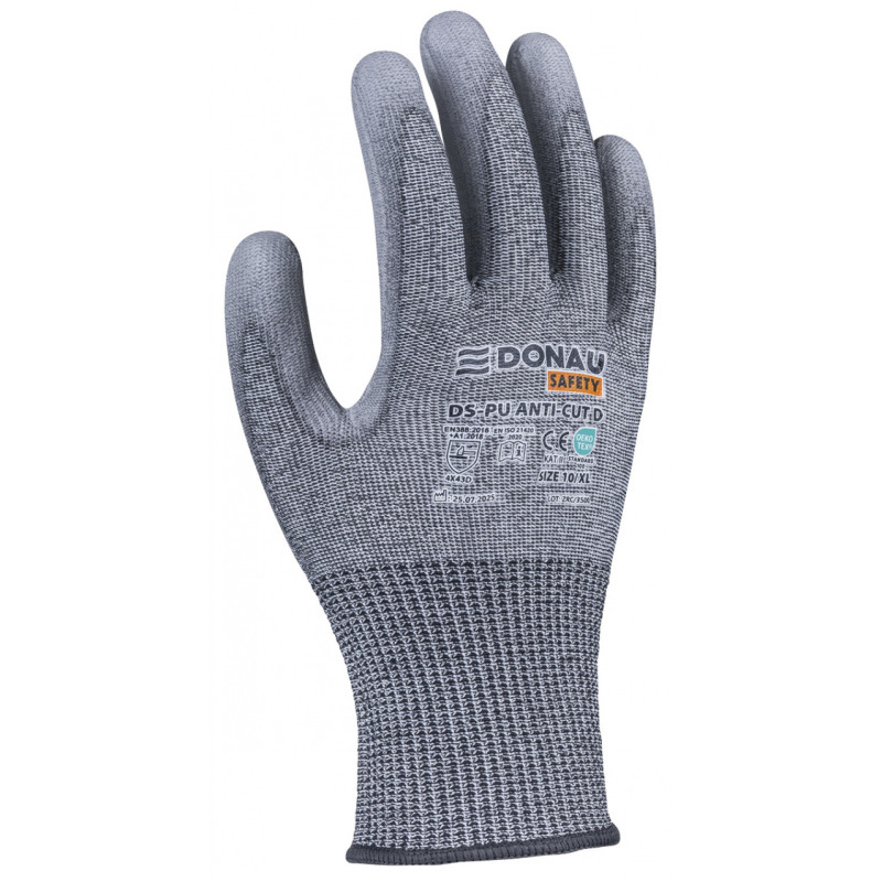 Rękawice antyprzecięciowe DONAU SAFETY DS-PU Anti-Cut D, rozm. 7, ciemnoszary