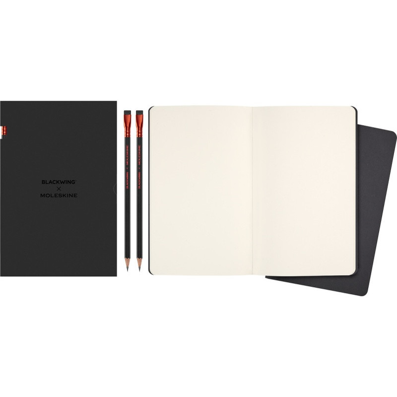 Zestaw Blackwing x MOLESKINE: 2 ołówki miękkie + 2 zeszyty Cahier w linie