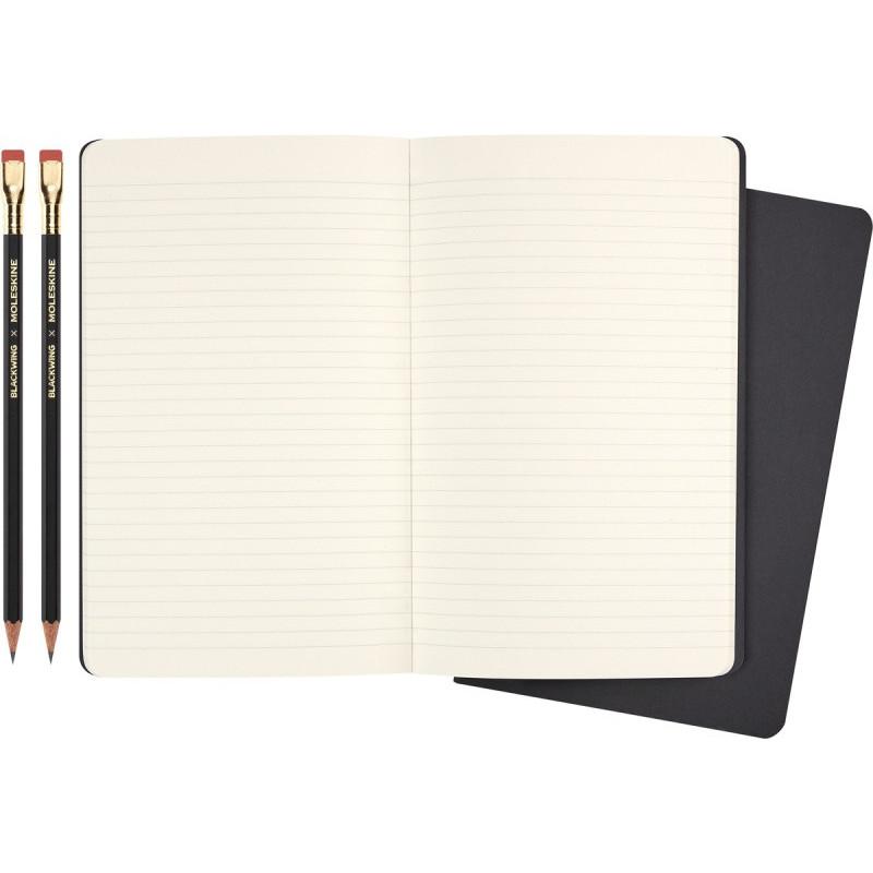 Zestaw Blackwing x MOLESKINE: 2 ołówki twarde + 2 zeszyty Cahier w linie