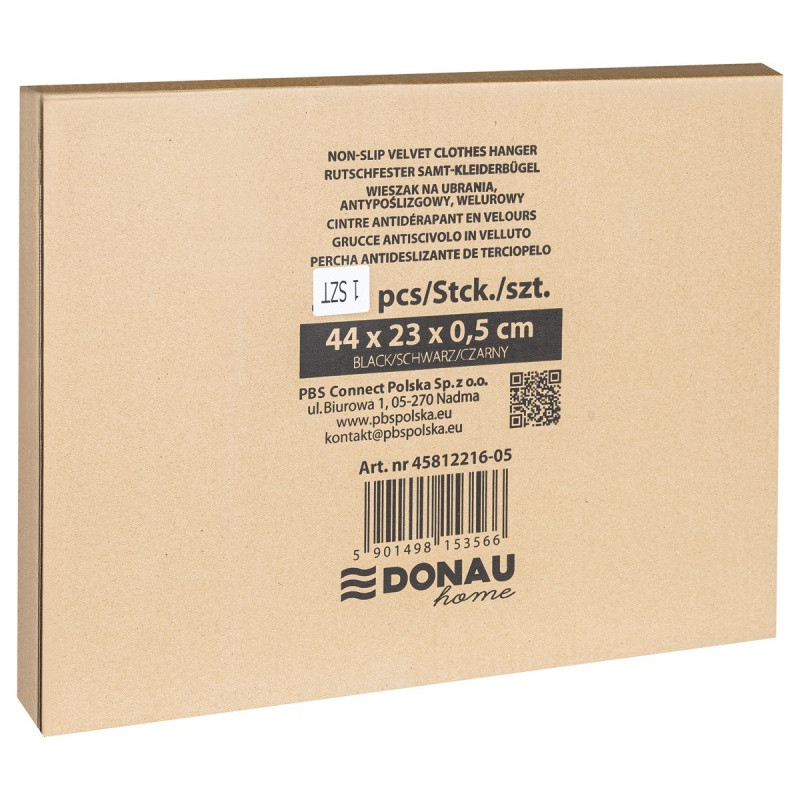 Wieszak na ubrania antypoślizgowy DONAU HOME, 44x23x0,5cm, 20 szt., czarny
