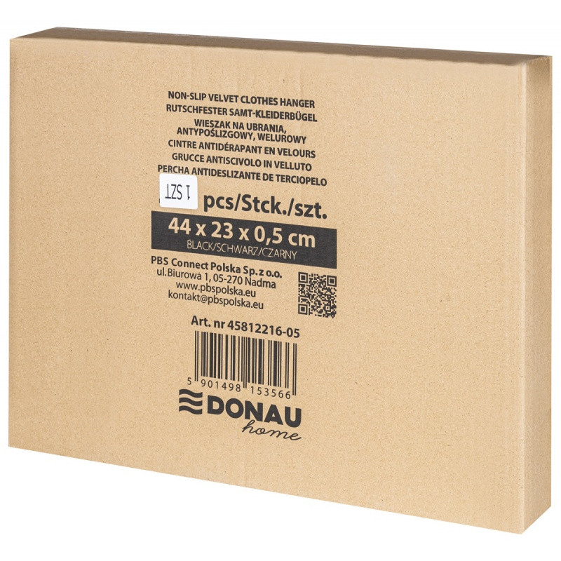 Wieszak na ubrania antypoślizgowy DONAU HOME, 44x23x0,5cm, 20 szt., czarny