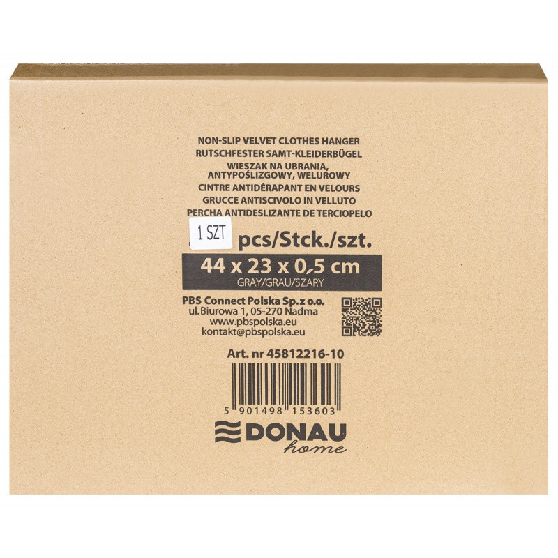 Wieszak na ubrania antypoślizgowy DONAU HOME, 44x23x0,5cm, 20 szt., szary